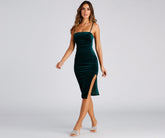 Festive Cheer Velvet Slit Midi Dress